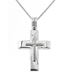 Λευκόχρυσος βαπτιστικός σταυρός Κ14 με αλυσίδα